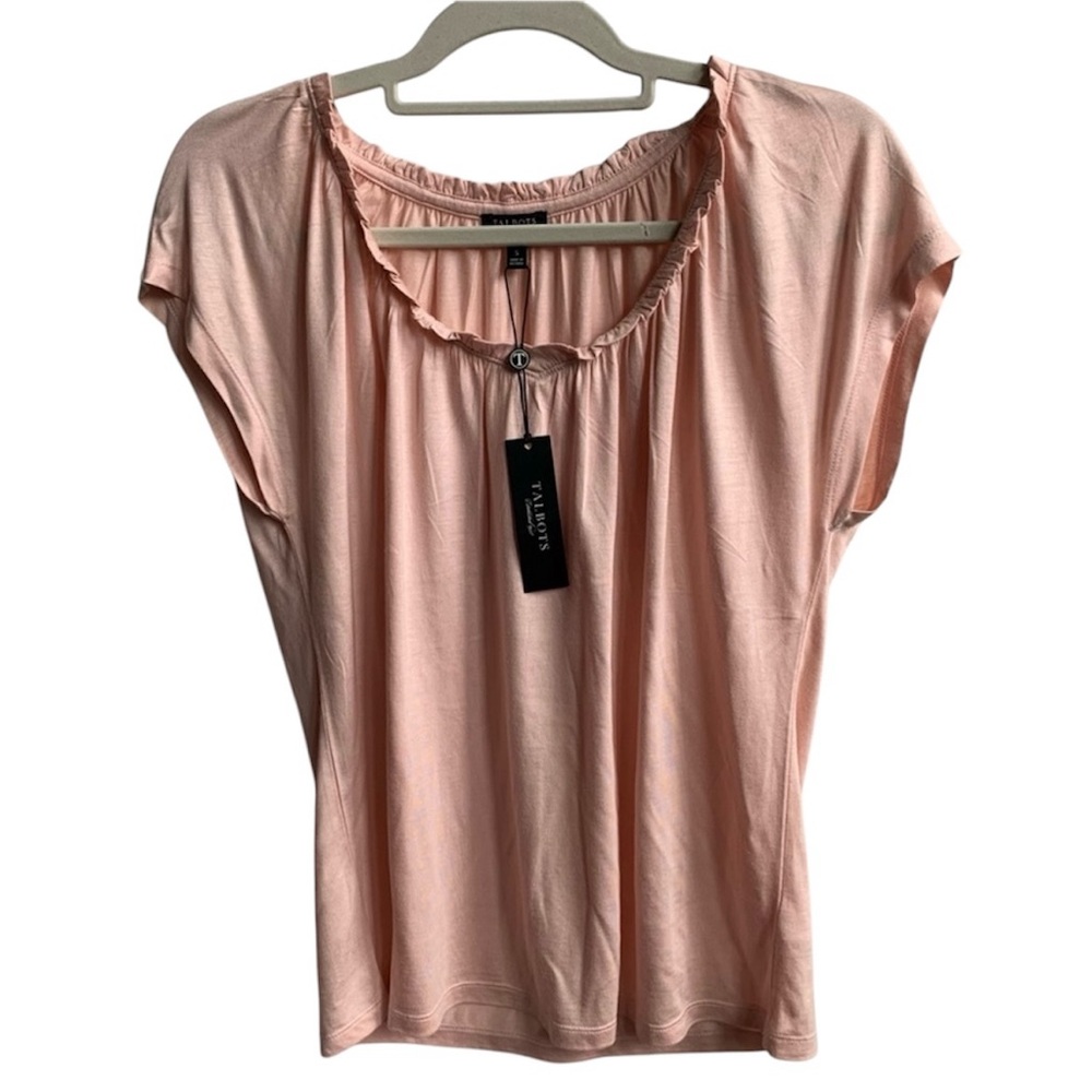 TALBOTS PETITES Top Scoop Neck Summer Vacation Pink Cap Sleeves Womens Sz S New